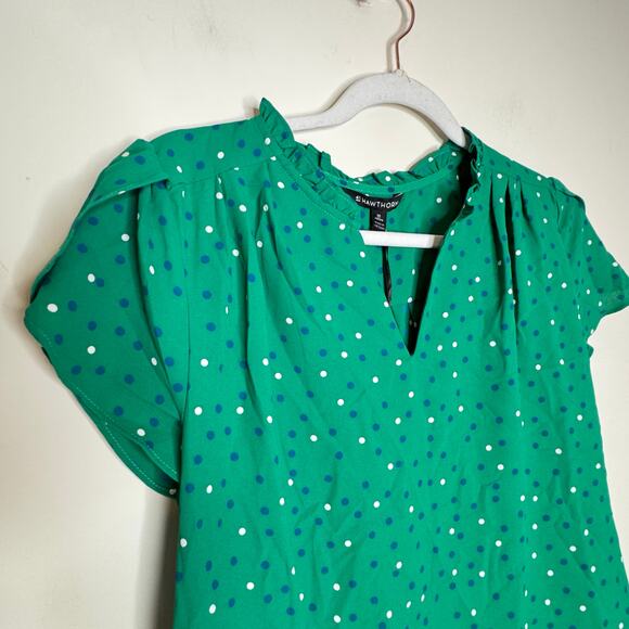 41 Hawthorn Tiffiny Tulip Sleeve Blouse V-Neck Green Polka Dot Top NWT XS Petite - Picture 3 of 8